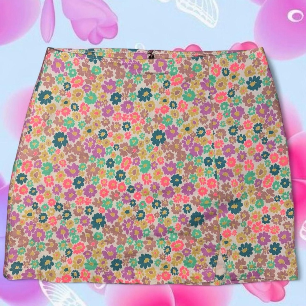 y2k style wild fable fairycore floral midrise denim mini skirt, fits like sz 6